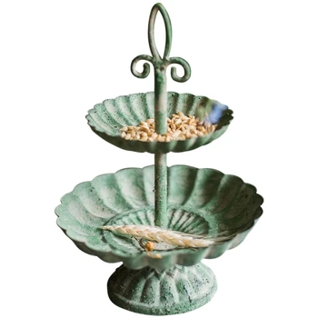 

New Antique Vintage Handcrafted 2 Tiered Plate Metal Stand Pedestal Plate Metal Storage Trays