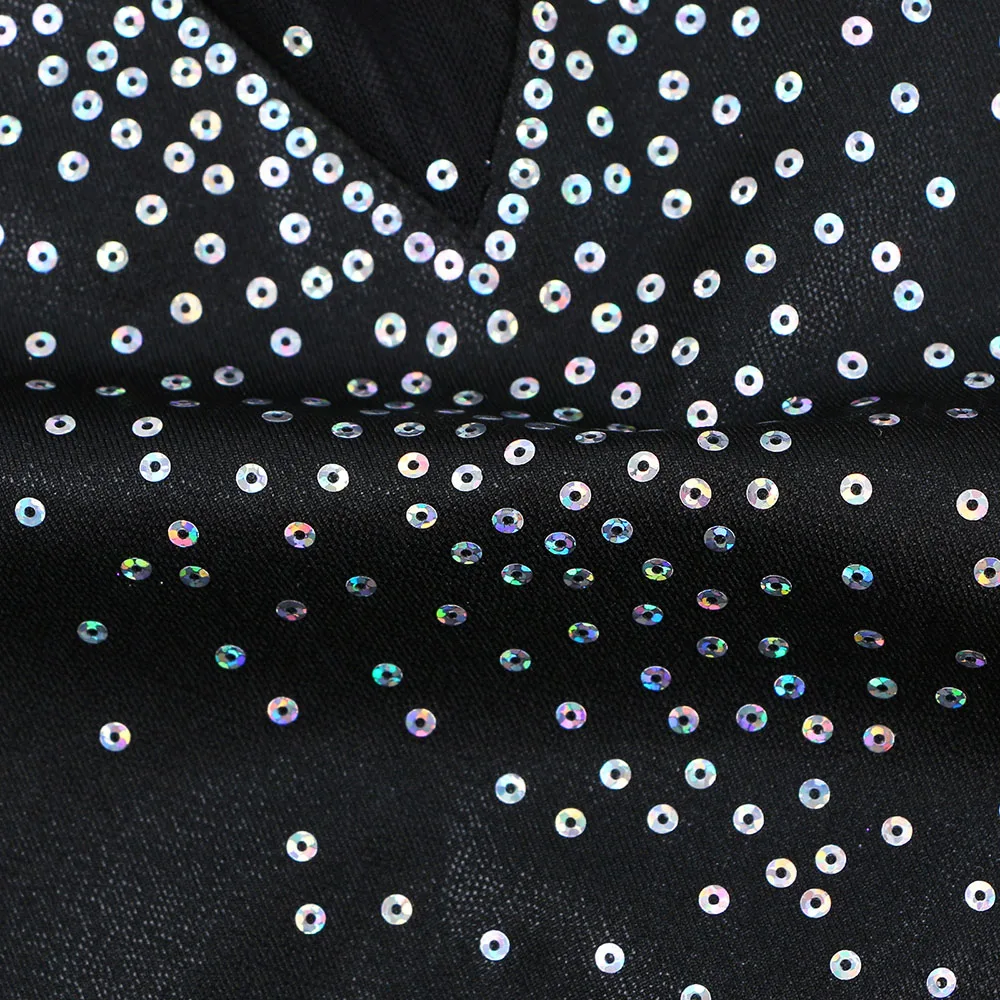 BAOHULU Black Sequins Girls Leotards for Gymnastics Mesh Long Sleeve Jumpsuit Ballet Bodysuit Kids Athletics Training Costume