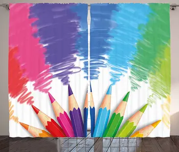 

Colorful Curtains Colorful Crayons and Pencils Student Design School Education Theme Sketch Style Living Room Bedroom Window