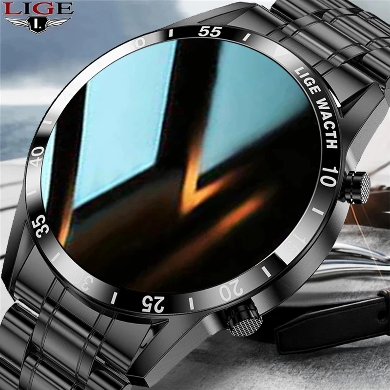 LIGE 2021 New Smart Watch Men Full Touch Screen Sports Fitness Watch Waterproof Bluetooth Call For Android iOS Smartwatch Mens