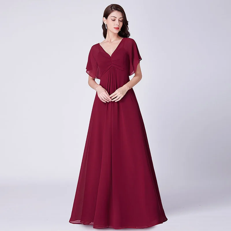 burgundy Yiiya/платье подружки невесты для девочек; короткий рукав; однотонное шифоновое платье; Robe demoisle D Honneur; C488; платье подружки невесты со складками размера плюс - Цвет: burgundy