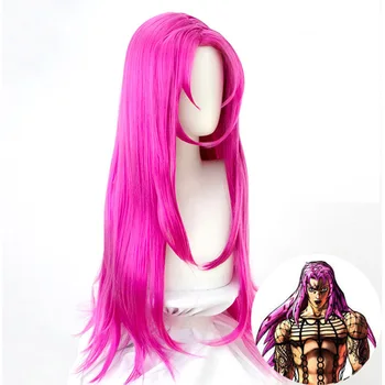 

DIFEI Cosplay Halloween Party JoJo's Bizarre Adventure Diavolo Rose Red High Temperature Resistant Fiber Synthetic Long Wig