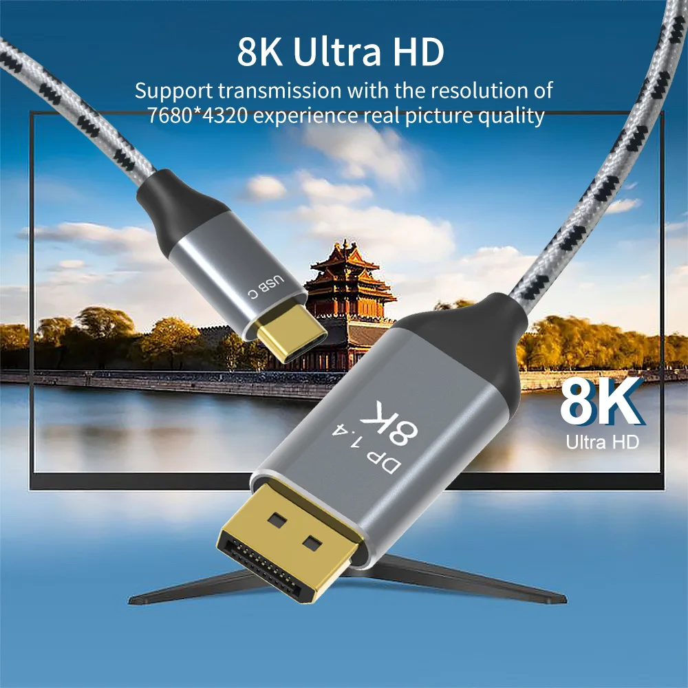 

Type C To Large DP DisplayPort 8K@60Hz Version 1.4 USB3.1 Is Suitable for Apple Laptop HD Video Cable lightning 3 DP1.4