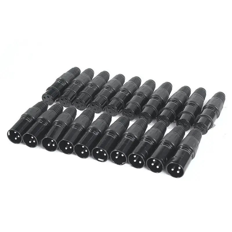 

10Pairs XLR 3Pin Audio Microphone Cable Connector Black Male + Female MIC Plug Cable Connect XLR Adapter(10x Male+10x Female)
