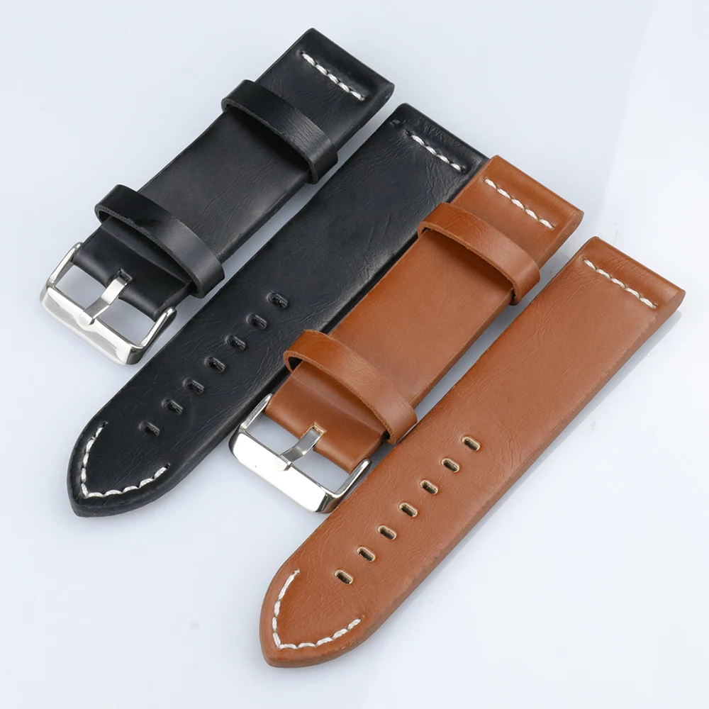 

Genuine Leather Band 24mm Soft Wrist Belt Brown Black Colors Watchbands Stainless Steel Buckle Strap Universal Comfortable Belt