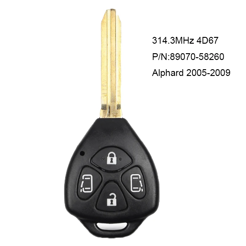KEYECU-Remote-Key-4-Buttons-314-3MHz-4D67-Chip-With-Uncut-Blade-FOB-for-Toyota-Alphard