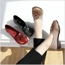 Г., новые осенние балетки в Ретро этническом стиле с цветами повседневная обувь из натуральной кожи удобная обувь для мам Летняя обувь ручной работы на плоской подошве