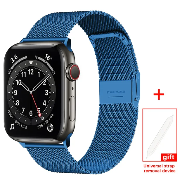 Milanese Loop for Apple Watch Band 7 6 SE 5 4 44mm 42mm Stainless Steel Bracelet Metal Wrist Strap of iWatch Series 2 3 38mm 40m Blue