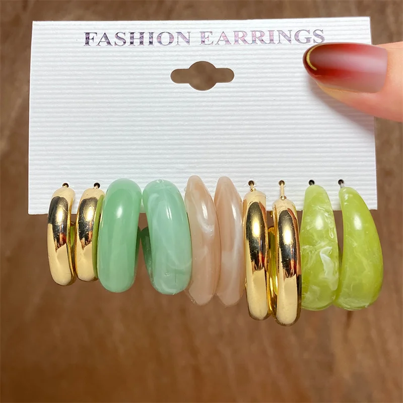 Colorful Resin Earrings Set  Pearl Hoop Candy Color Metal Mix Match 2024 New Style for Women Wedding Party Earrings