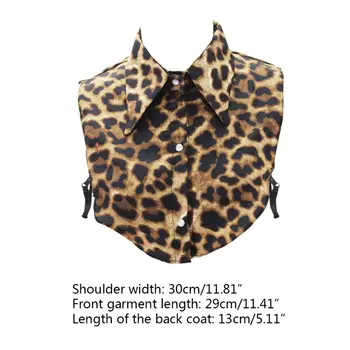 

Women Girls Lapel Half-Shirt Leopard Printed Button Down Detachable Fake Collar