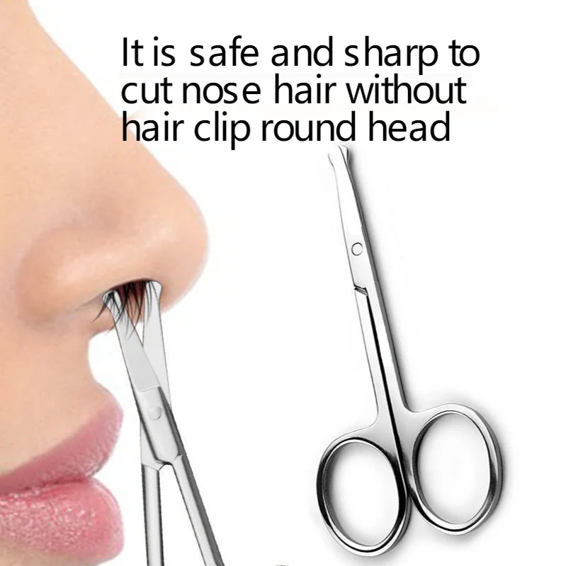100% New 1pc 3.5" Stainless Steel Mini Portable Curved Mustache Nose Ear Hair Remover Scissor Trimmer Safety Tips 2