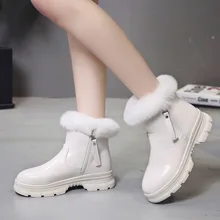 Новые зимние ботильоны; женские зимние ботинки; теплые плюшевые ботинки на платформе; модная женская обувь на плоской подошве; обувь на шнуровке; зимняя водонепроницаемая обувь