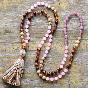 108 Beads Necklace 6MM Tiger Eye Frosted Onyx Rudraksha Fat Tassel Necklace Women Lariat Mala Yoga Necklace Dropshipping