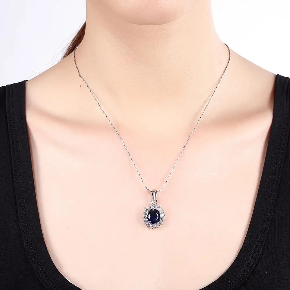 Pendant Necklace Silver Necklace Silver Pendant Silver Necklace Charms Elegant Oval Princess Diana William Sapphire Pendant Necklace for Women 925 Sterling Silver Charms