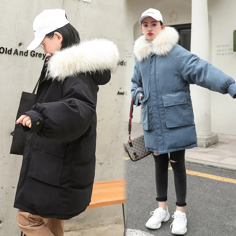 

Mid-length 2018 Winter New Style Loose-Fit Comfortable Simple Cotton-padded Clothes with Large Fur Collar Long Sleeve Zipper Poc