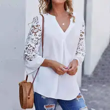 Aliexpress - Celmia Summer Women White Blouse V neck Lace Shirts 3/4 Sleeve Sexy Hollow Out Tunic Tops Casual Loose Solid Office Blusas S-5XL