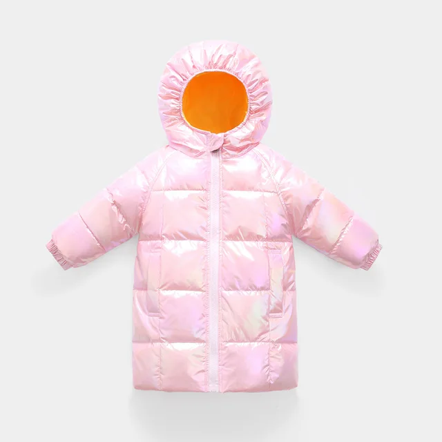 Children Girl Down Jackets Winter Baby Long Coat Boys Fashion Glossy Jackets Kids Outfit 3 4 5 6 7 8 years old Pink