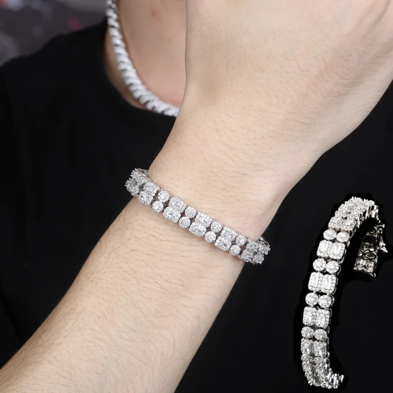 

10mm Bling Double Row CZ Zircon Hip Hop Tennis Barcelets Round Square Iced Out Gold Silver Color Personality gifts for women