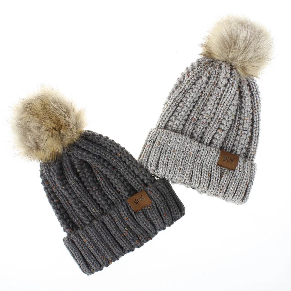 Новинка, модные шапки Skullies Beanies, зимние шапки для женщин, толстая вязаная теплая шапка, женская меховая шапка с помпонами, шапка для девочек