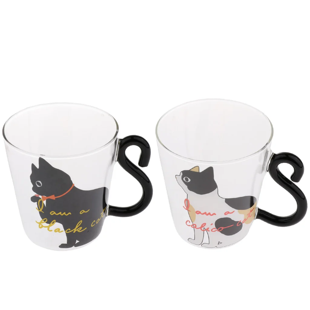 2 Style Art Cat Pattern Glass Cup Double-Layer Mugs 250ml for Coffee Tea Heat Resistant | Дом и сад