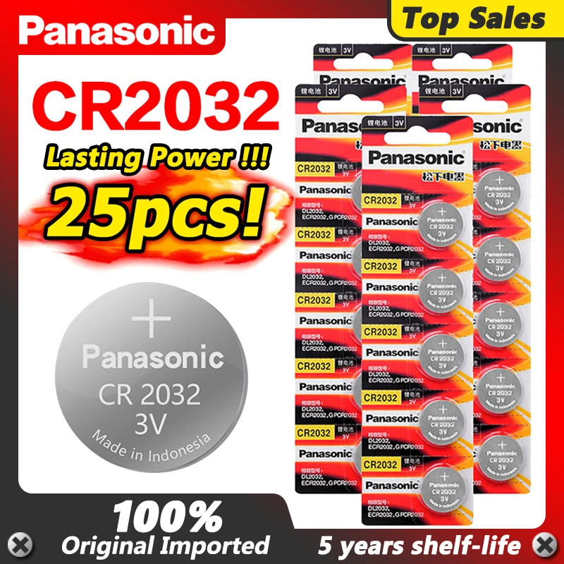 PANASONIC 2021 New 25pcs CR2032 CR 2032 Li-ion Lithium Battery For Computer Motherboard Calculator Laser Pointer Long Lasting |