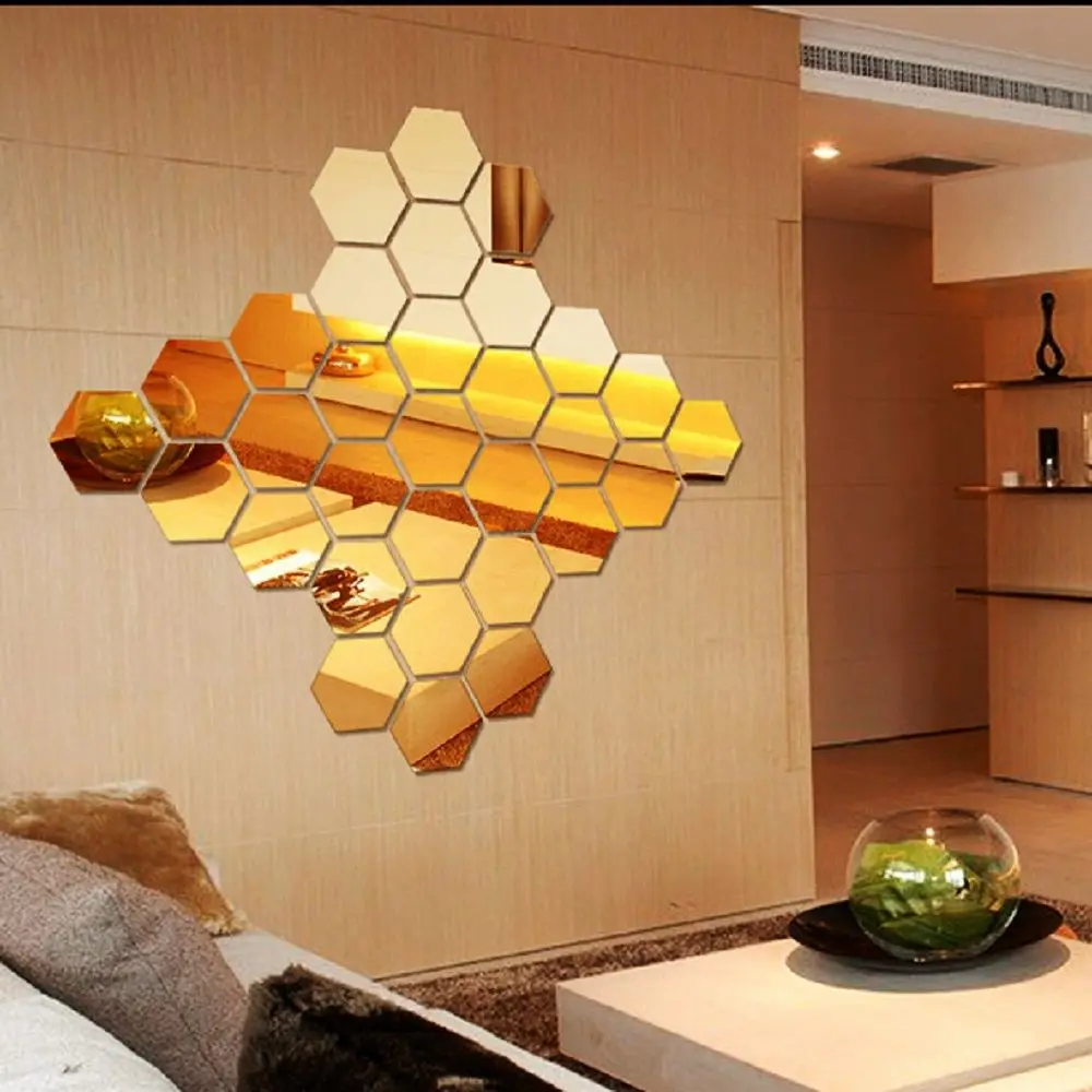 

6/12PCs Geometric 3D Hexagon Mirror Wall Sticker Home Decor Enlarge Living Room Removable Safety 5 Sizes DIY Wall stickers