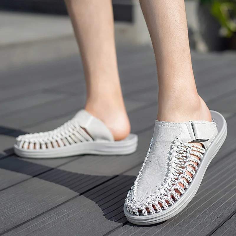 

Weave Lazy Slipper Large Size Sandals Men's Summer Stars Sandals 2019 New Style Reflective Breathable Slipper
