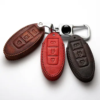 

Genuine Leather Key Case Cover For Nissan Qashqai J11 Skyline Juke Alissa X-Trail T32 Murano Note Almera Car Keychain