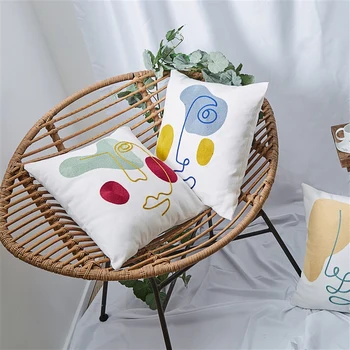 

Abstract Face Series Cushion Cover Soft Pure Cotton Canvas Throw Pillow Cover Bedside Sofa Waist Pillowcase Home Decor 45x45cm