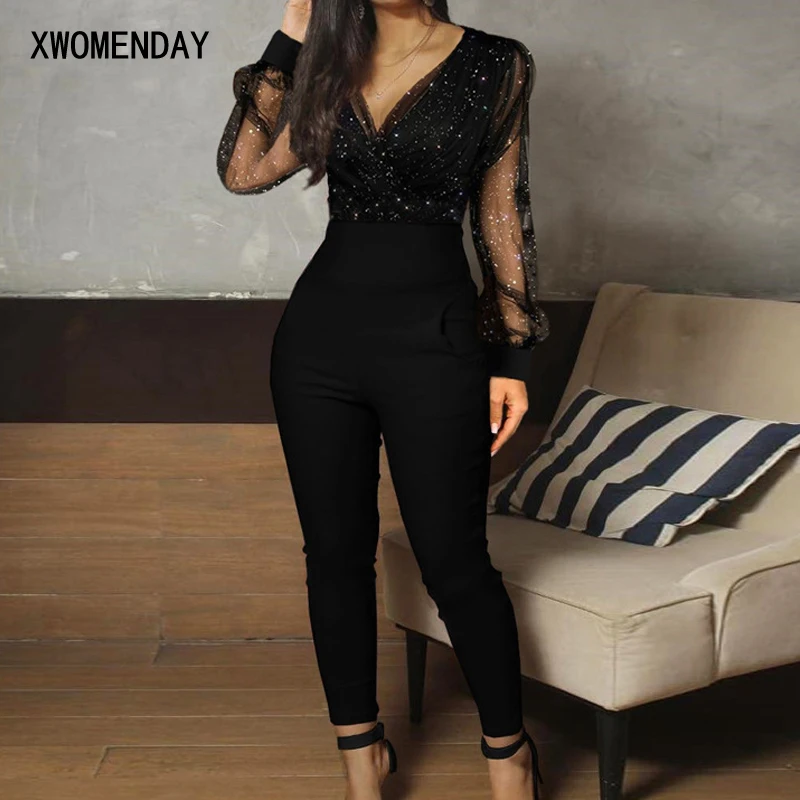 Rompers Womens Jumpsuit Black Elegant Sequins Mesh Glitter Party Night Sexy 2020 Spring Long Pants One Piece Clothes Overalls Rompers Womens Jumpsuit Black Elegant Sequins Mesh Glitter Party Night Sexy 2020 Spring Long Pants One Piece Clothes Overalls