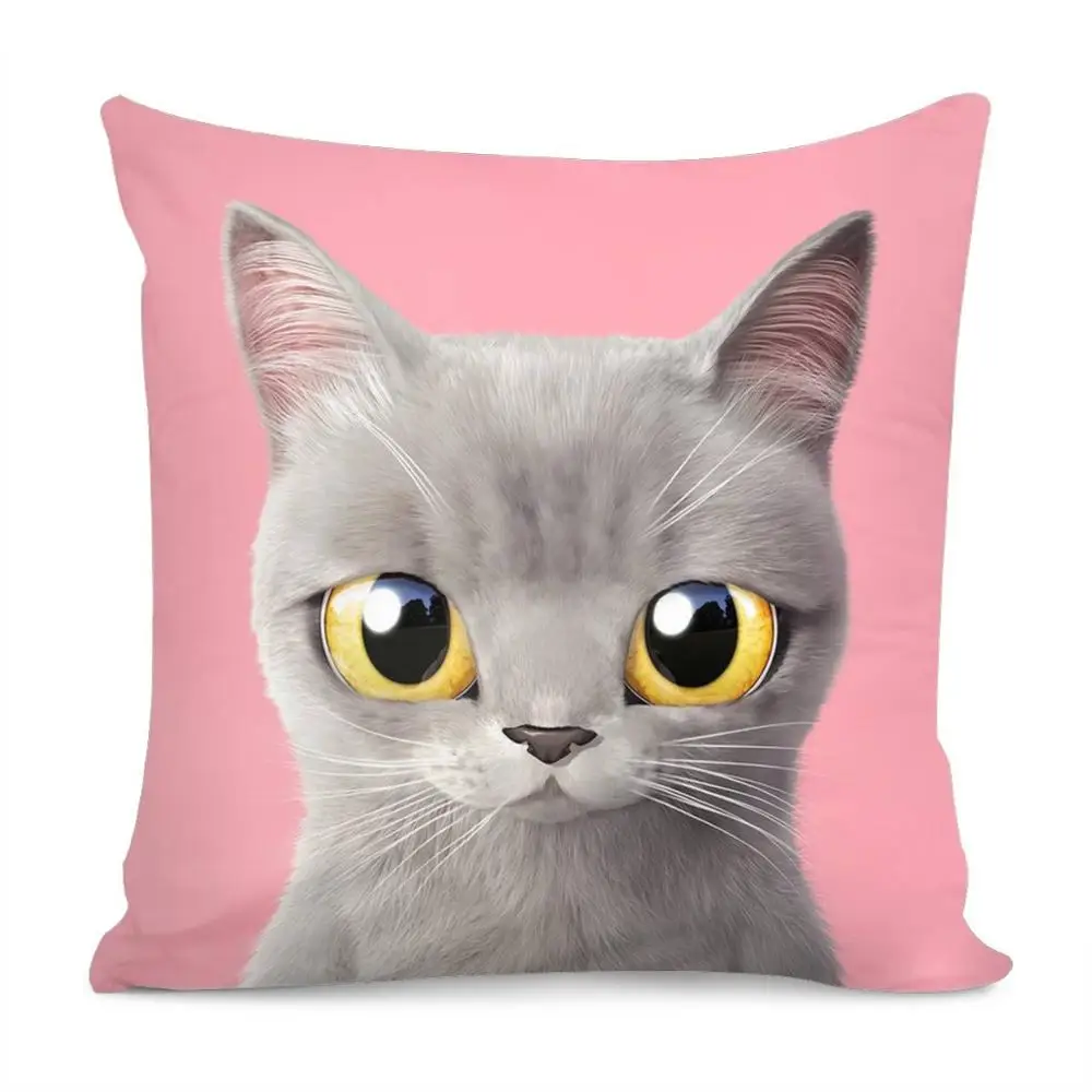 Hugsidea Lovely Cat Head Print Throw Pillow Case Square Removable Hugsidea Lovely Cat Head Print Throw