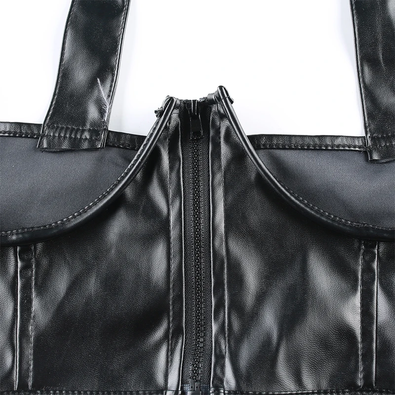 Darlingaga Streetwear Punk PU Leather Crop Top Women Buckle Zipper Gothic Tank Top Suspenders Strap Summer Tops Camisole Clothes