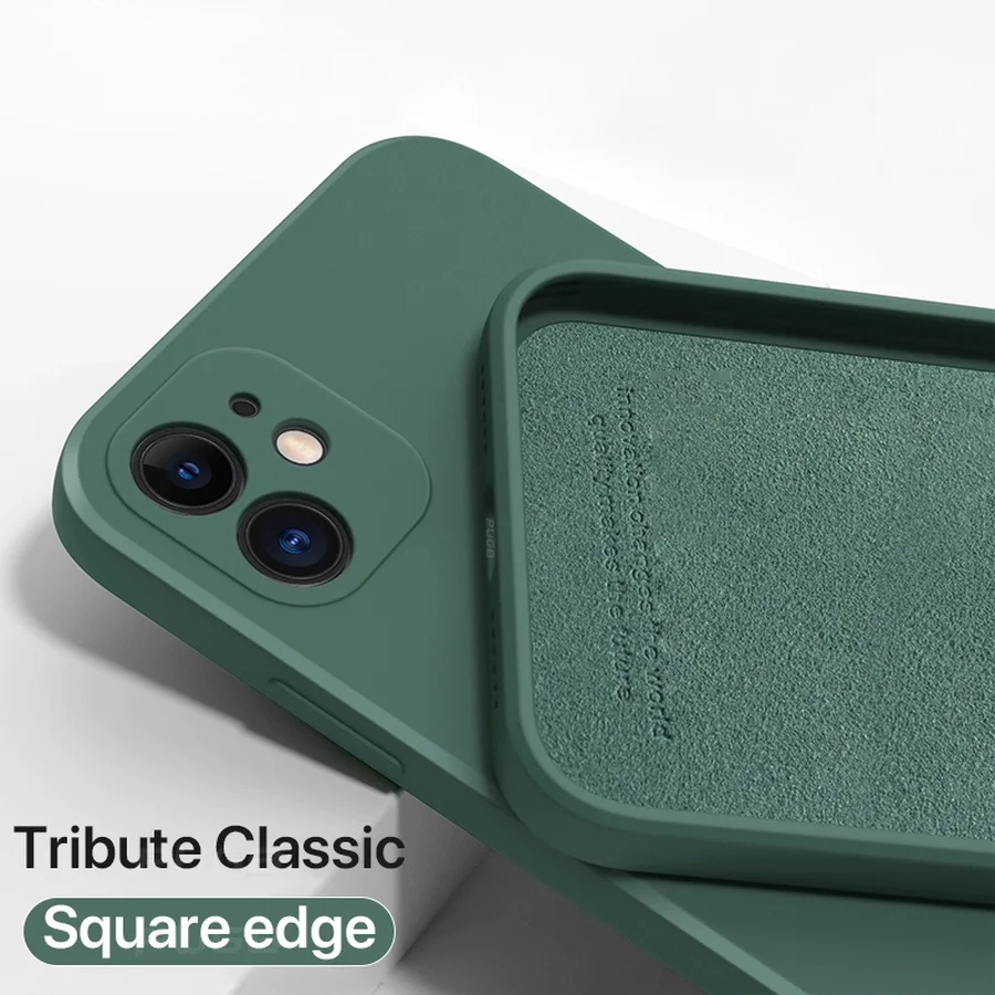 Luxury Square Frame Soft Liquid Silicone Case For iPhone 12 11 13 Pro Max Mini X Xr Xs SE 2 2020 6 6s 7 8 Plus Shockproof Cover