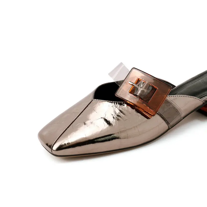 Mules Shoes Women Sexy Pumps Big Buckle Decoration Small Sqaure Toe Low Heels Spring Summer Pumps Nigh Club Shoes Woman