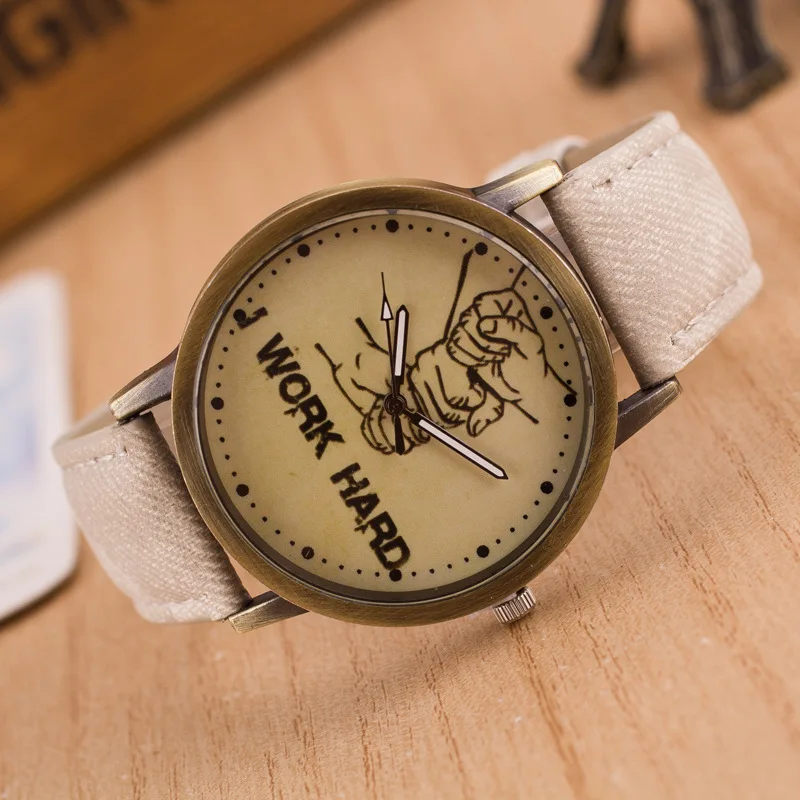 

T1300020 British Style Denim Retro Watch I Work Hard Canvas Watch Strap Casual Watch