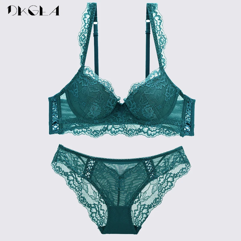 Sexy Embroidered Cotton Bra And Panty Set Back With Lace Lingerie Plus Size  D/E Cup Green From Mengqiqi04, $6.17