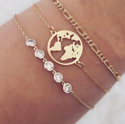 4 шт./компл. Для женщин Мода слон с украшением в виде кристаллов карта бусины Браслеты комплект богемные пляжные Браслет вечерние ювелирные изделия аксессуары