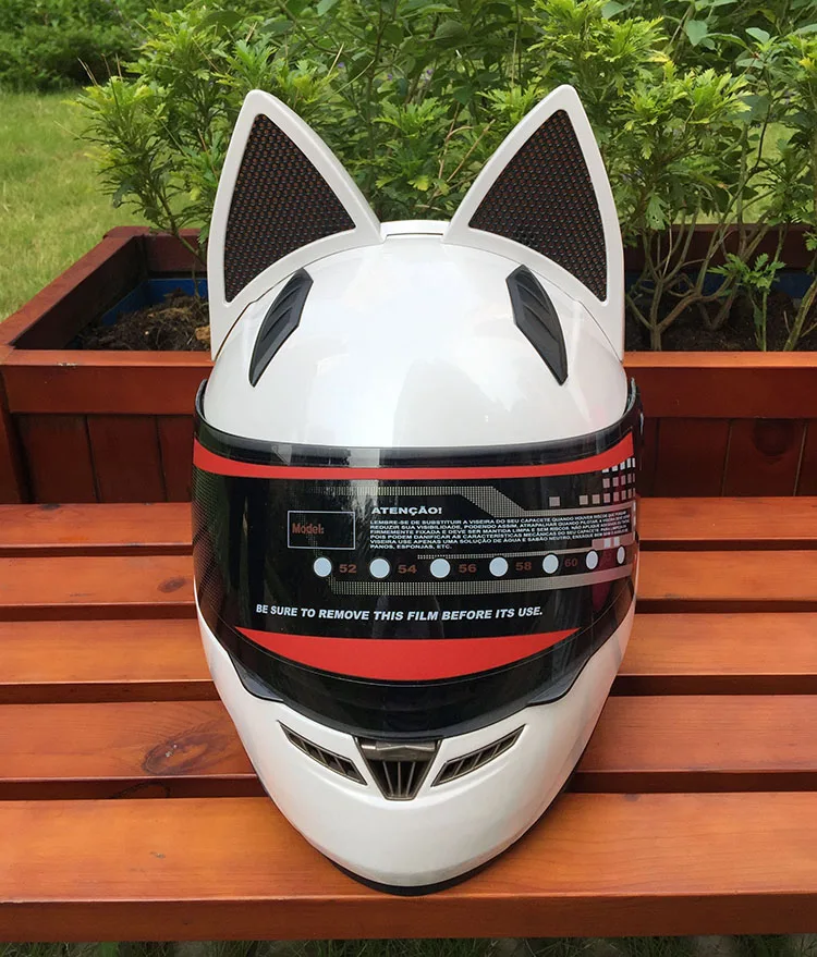 NITRINOS Motorcycle Helmet Women Moto Helmet Cat Ear Helmet Personality Full Face Motor Helmet