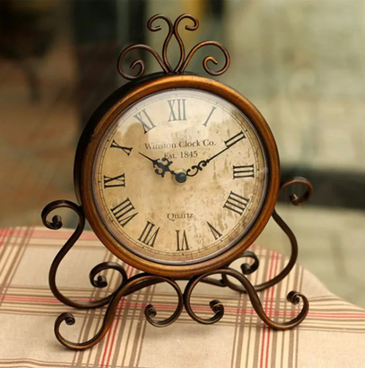 Антикварные хрустальные настольные часы Retor, настольные часы, европейские Nixie винтажные потертые шикарные домашние часы из кованого железа, металлические часы для гостиной