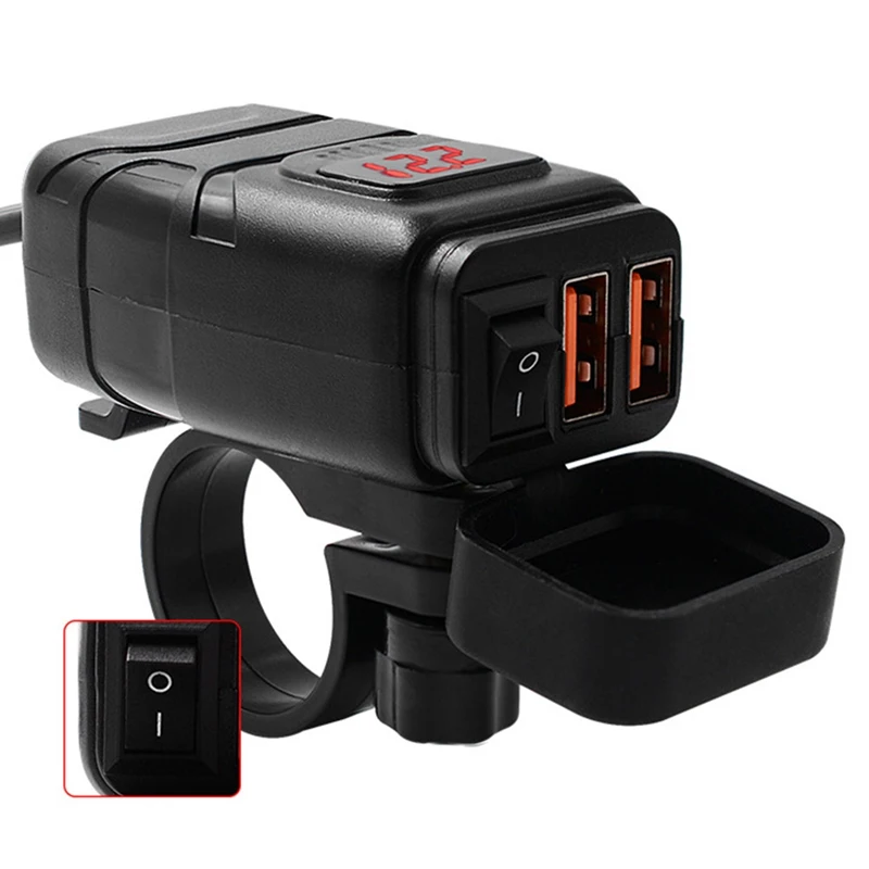 Universial Водонепроницаемый двойной USB 12V мотоцикл зарядное устройство на руль розетка с переключателем и креплениями - Название цвета: RD
