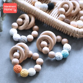 

1pc Baby Wooden Teether Nursing Bracelets Rattle Crochet Beads Ring Toys Wooden Blank Rodent Children'S Goods Christmas Gift Toy