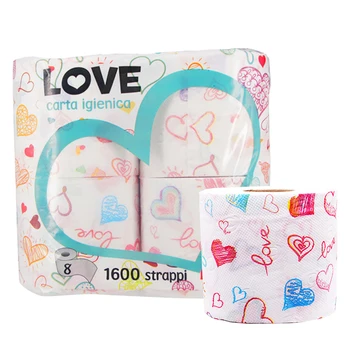 

1 pack of 8/10 rolls of paper with color printing towels toilet paper 3-layer household roll paper wood pulp toilet paper