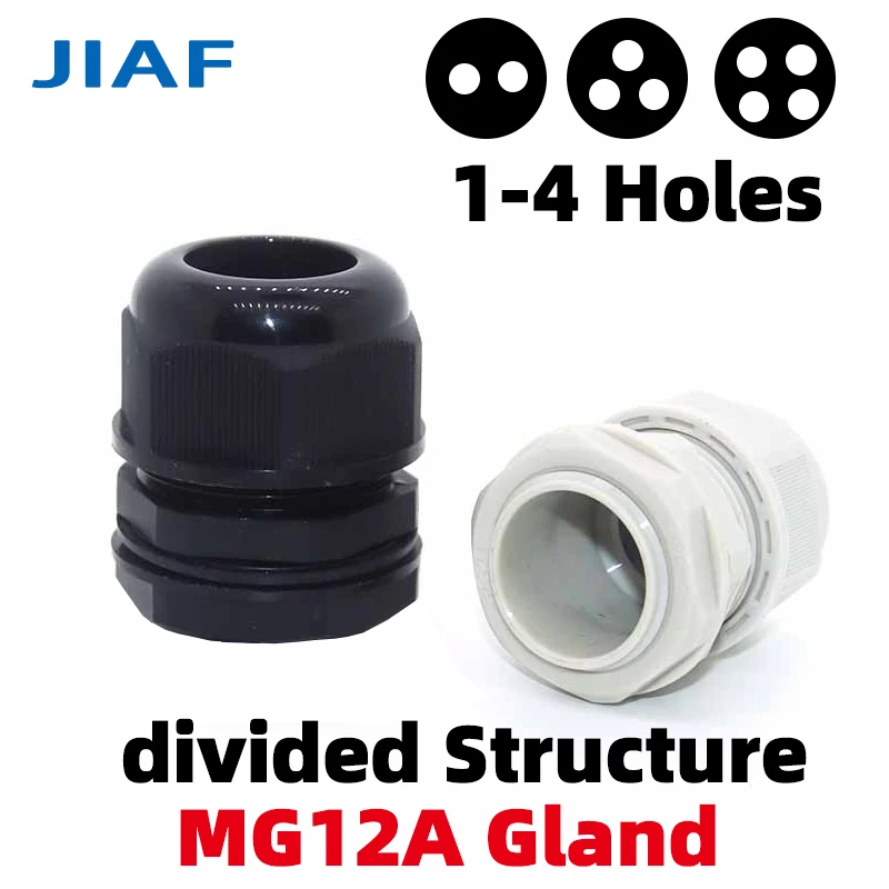 10pcs M12X1.5 Waterproof Cable Gland More Outline Holes Nylon MG12A Divided Structure Joint Plastic Seal Joint