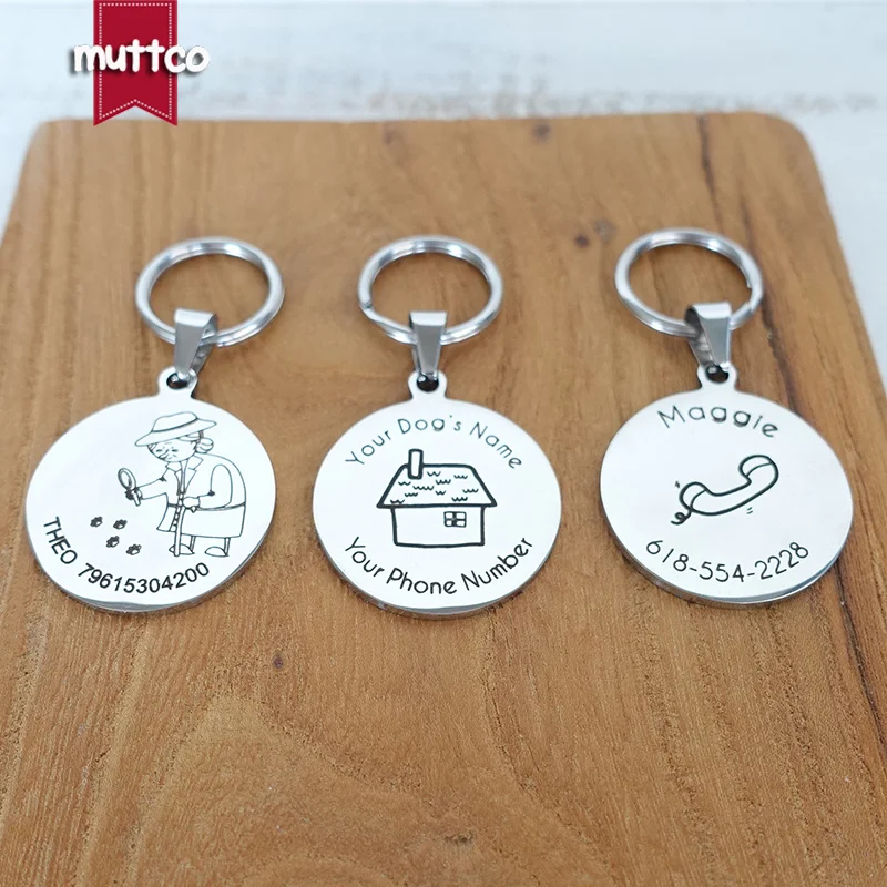 

Self-design personalized design stainless steel dog tag dog round tag can crave name tag dog tag for pet 3 styles