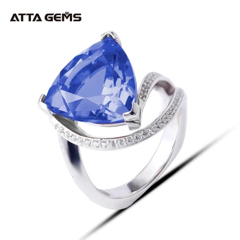 

2020 New Arrival 925 Sterling Silver Created Blue Sapphire Triangle Shape Engagement Rings for Women Wedding Jewelry Gifts