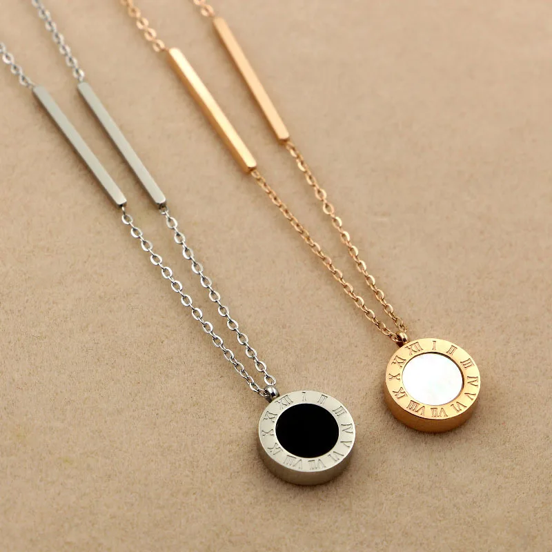 

Fashion Women Necklace Stainless Steel Black White Shell Necklaces With Roman Numeral Luxury Women Wedding Jewelry Collars N0106