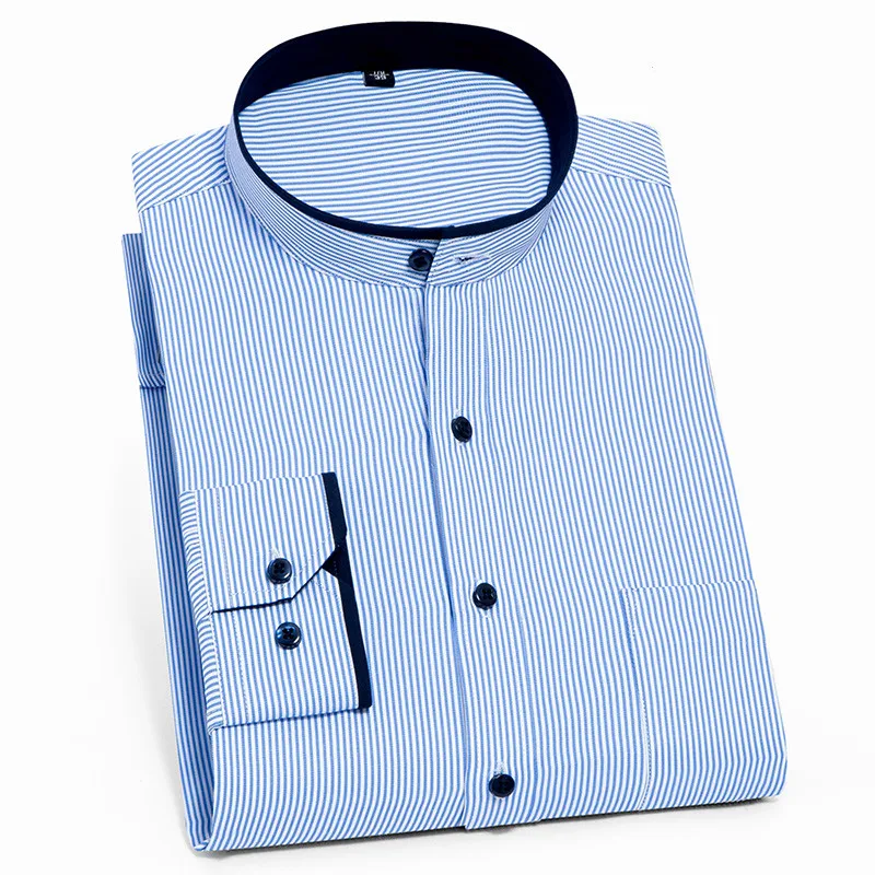 Традиционная китайская рубашка Для мужчин нового дизайна с длинными рукавами и воротником «Мандарин», Для мужчин рубашки в полоску в стиле