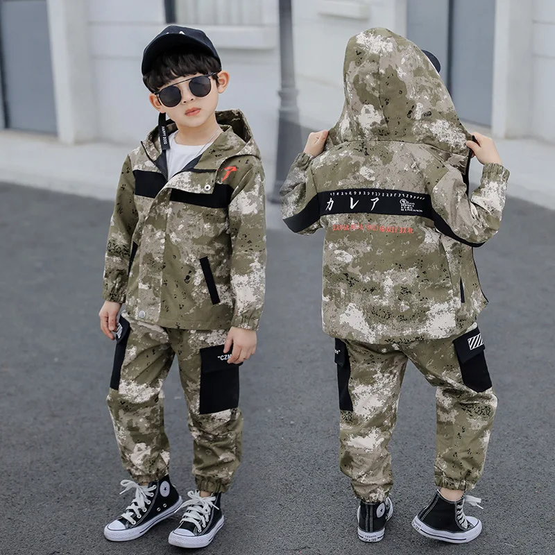 

Children Korean-style Set 2020 Spring Clothing New Style BOY'S Big Boy Cotton Cloth Camouflage pin tiao Two-Piece Set Fashion Ch