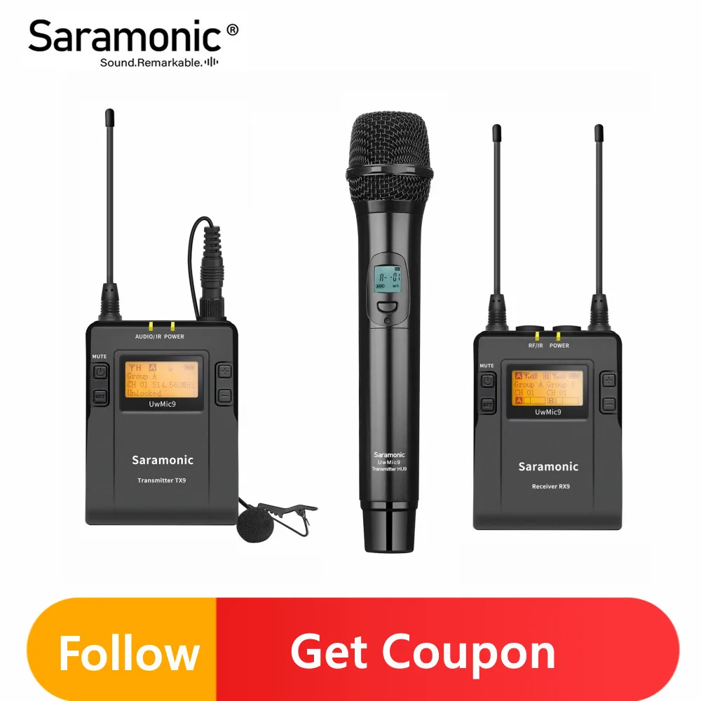 Беспроводная ручная петличная микрофонная система Saramonic UwMic9 kit3/kit4 UHF для Canon Nikon Sony