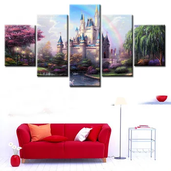 

garden poster art print 5 panels picture Castle Housing canvas paintings no frame Scandinavian home decor